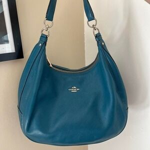 2010s Coach Harley Hobo Crescent Teal pebbled leather Shoulder bag / handbag
